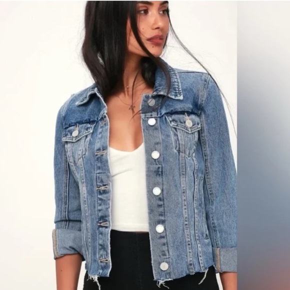 BlankNYC Blue Distressed Button Denim Jacket Coat l M - Picture 1 of 9